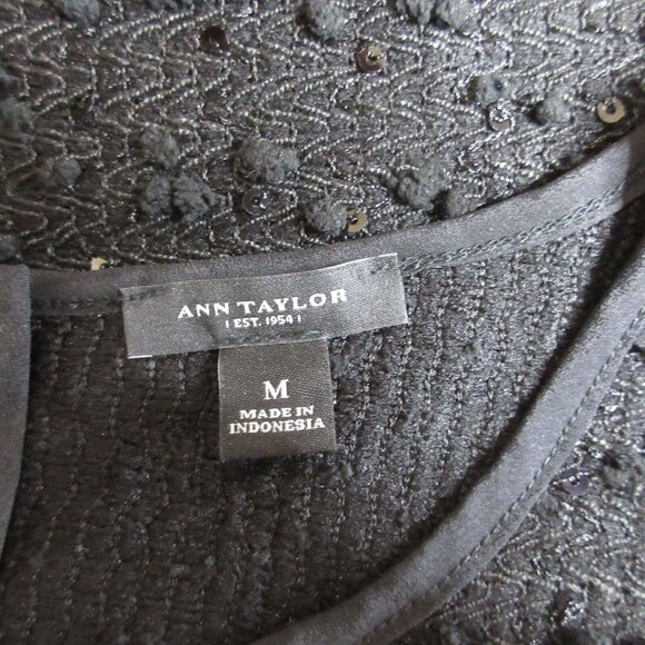 Ann Taylor Blouse Black Embellished Beaded Top Formal Rounded Neck Sleeveless - Picture 3 of 7